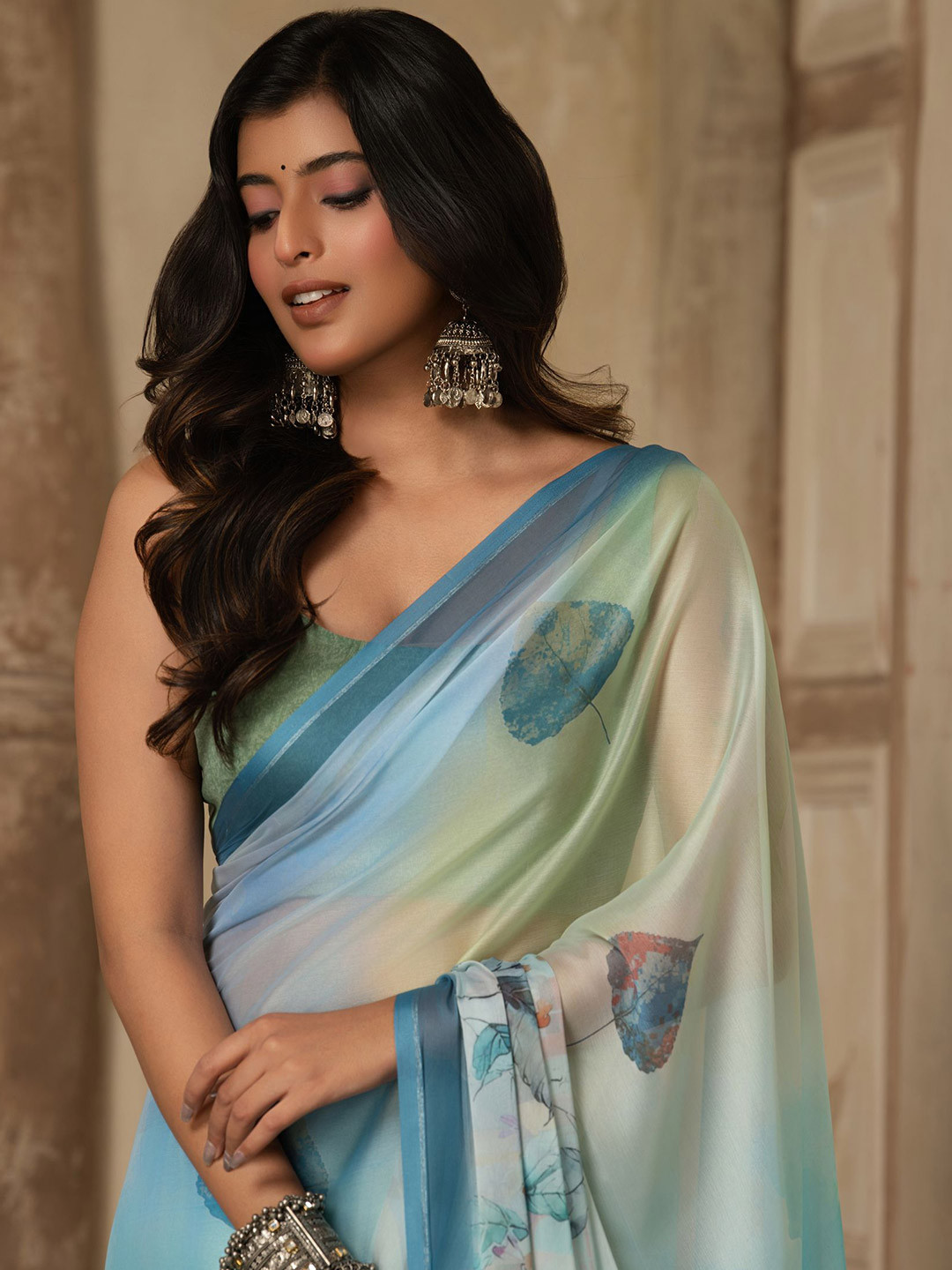Sangria Digital Printed Super Soft Saree With Unstitched Blouse