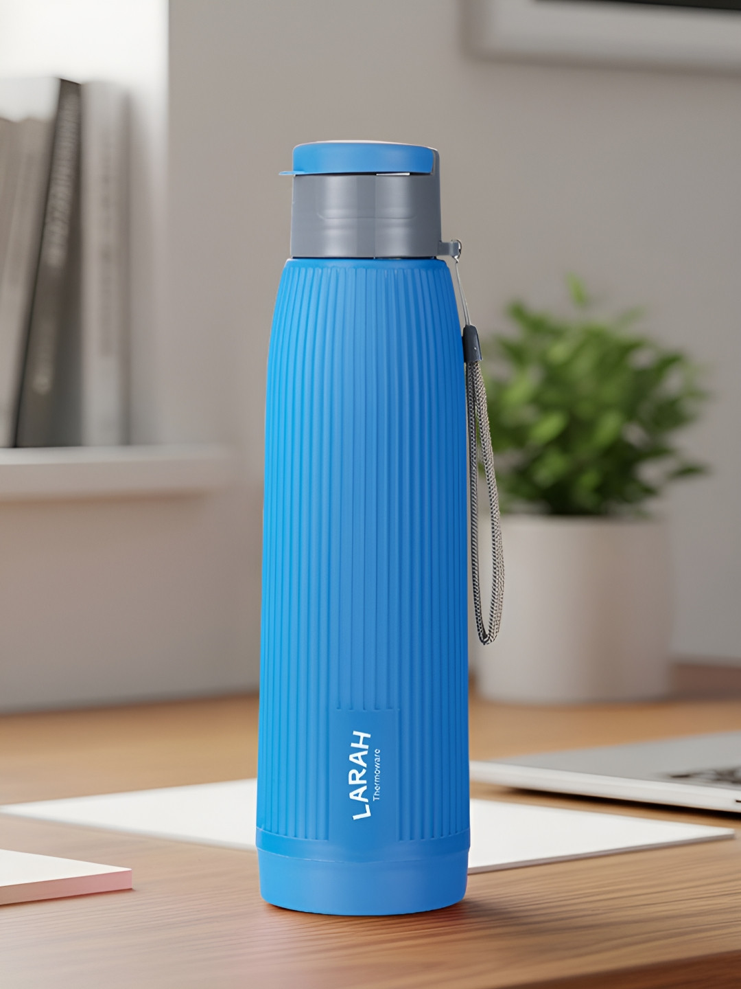 Larah by BOROSIL Lava Blue & Grey Stainless Steel Solid Water Bottle 700ml