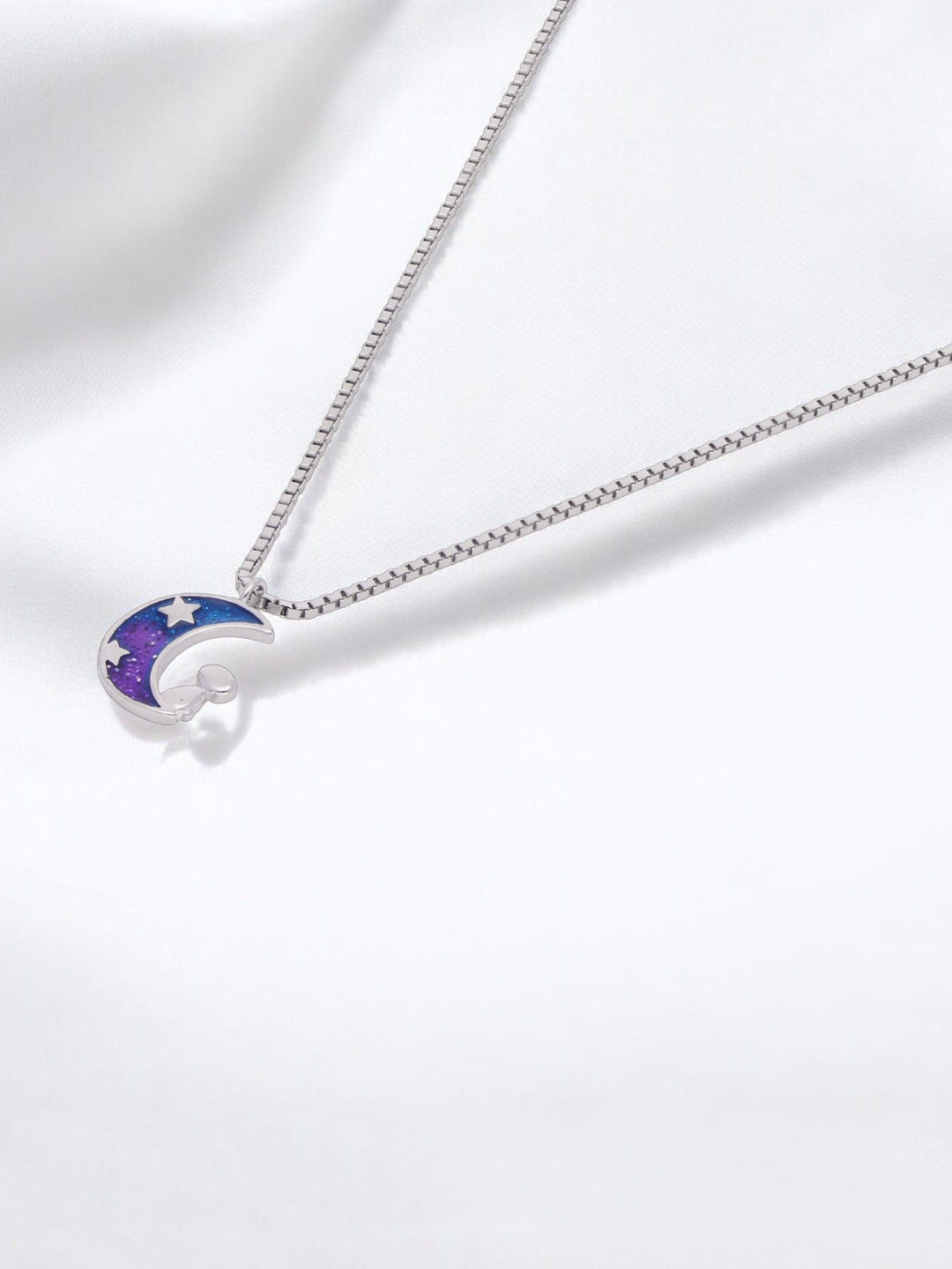 Crash.Club By CKC Silver Rhodium Plated Moon-Star Shaped Pendant With Chain