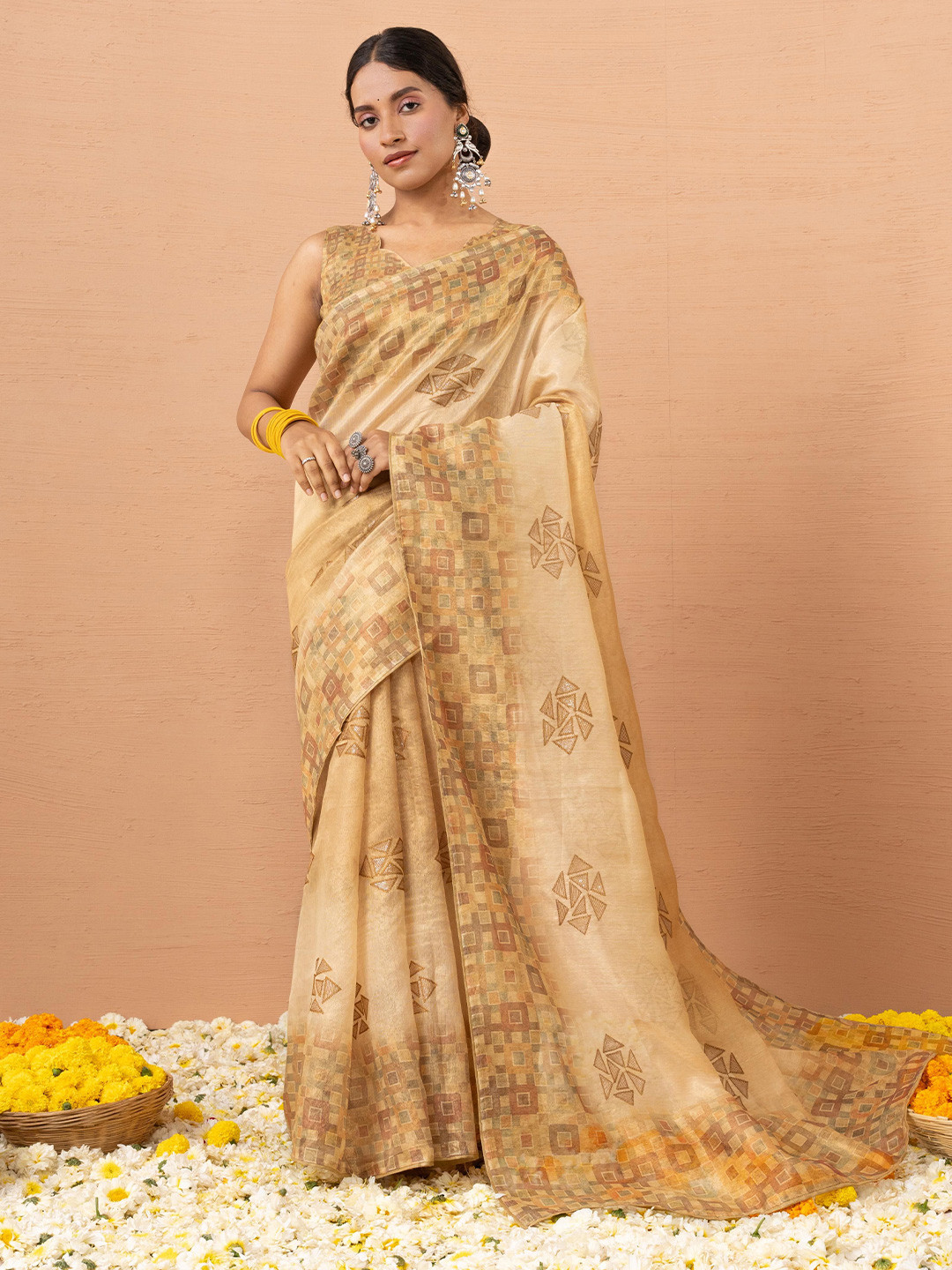 Sedora Couture Geometric Printed Tissue Saree