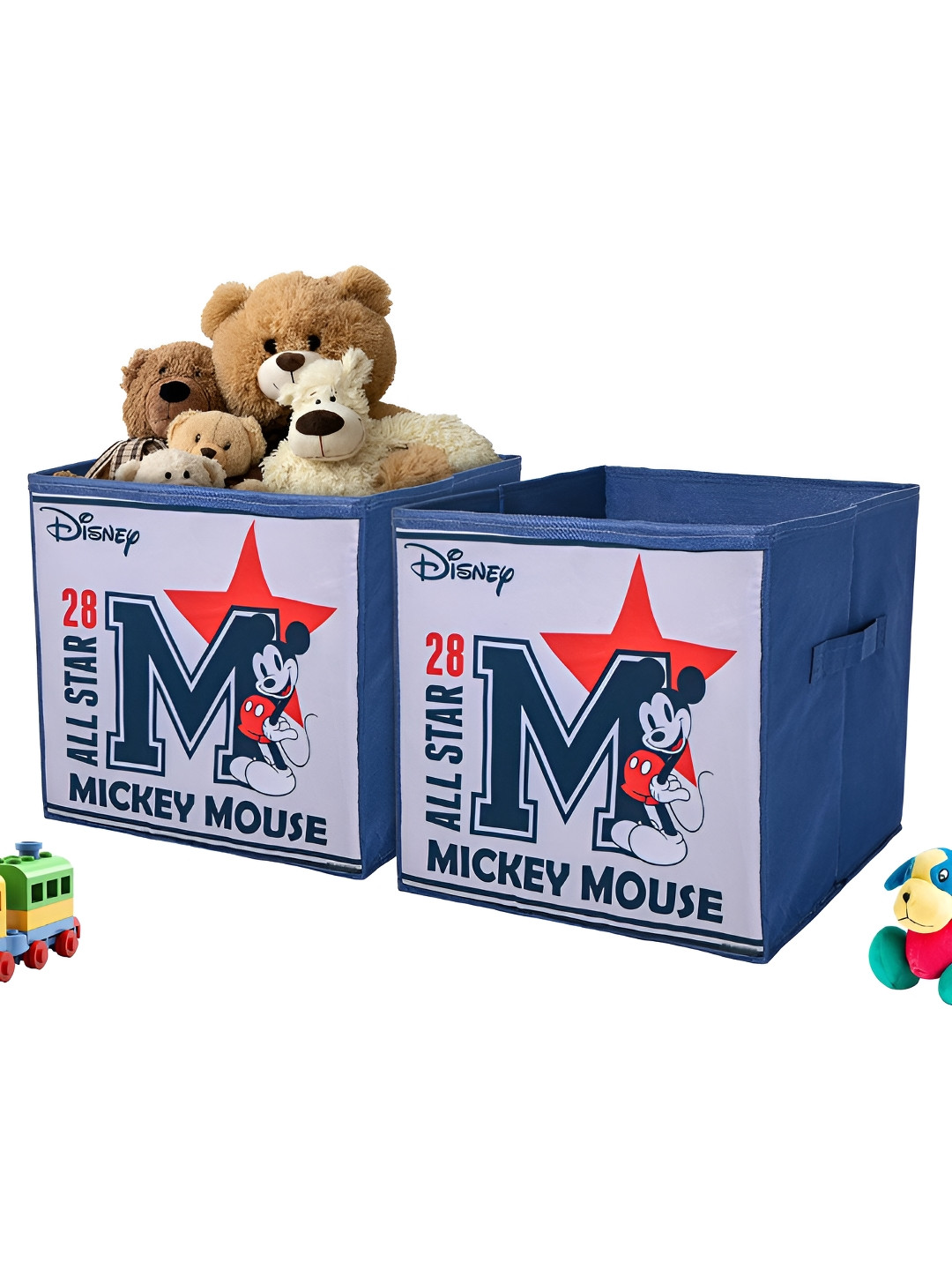 YK Navy Blue & White 2 Pieces Disney Mickey Star Printed Square Storage Box Organisers