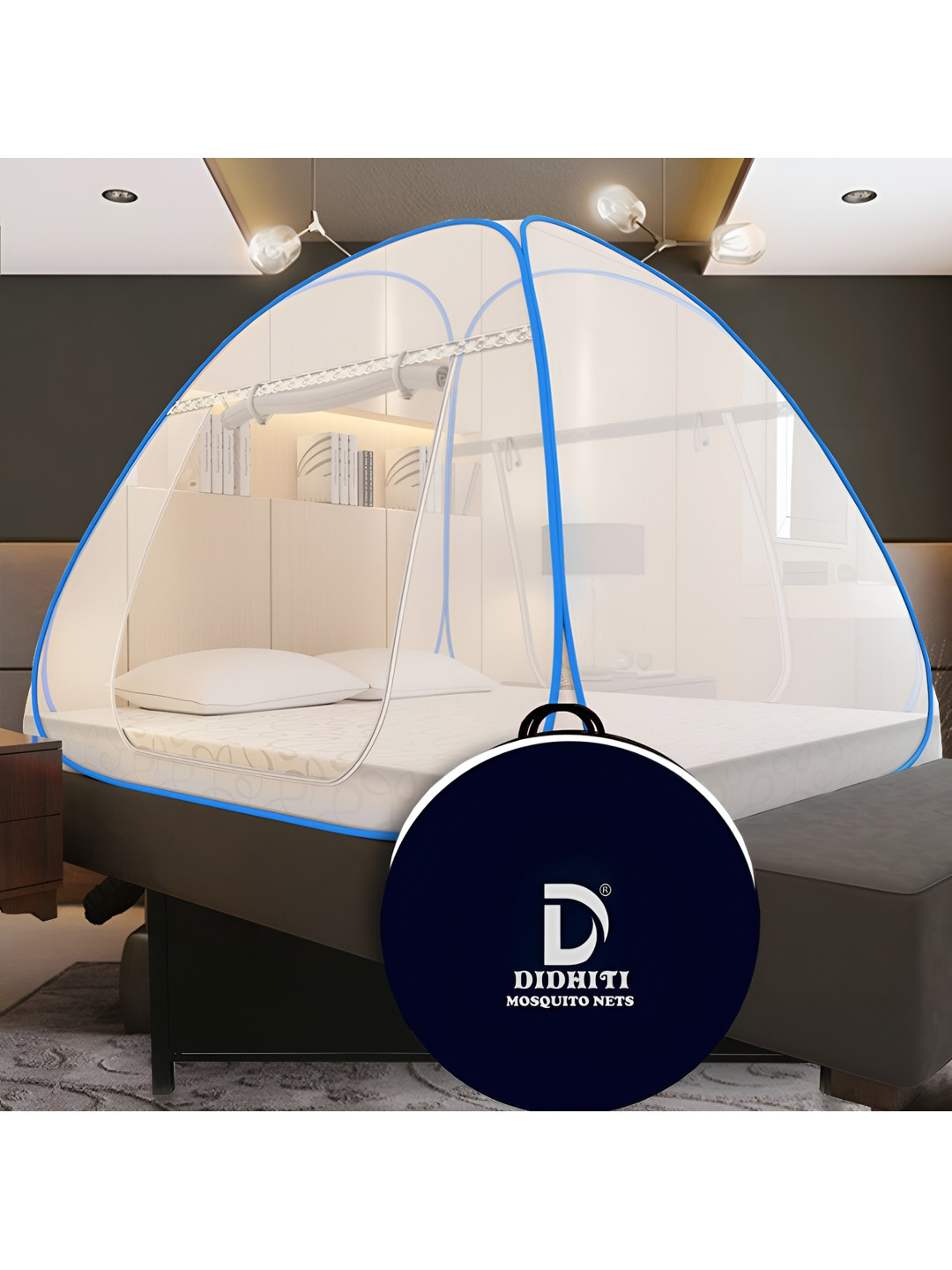 didhiti White & Blue King Size Tent Mosquito Net
