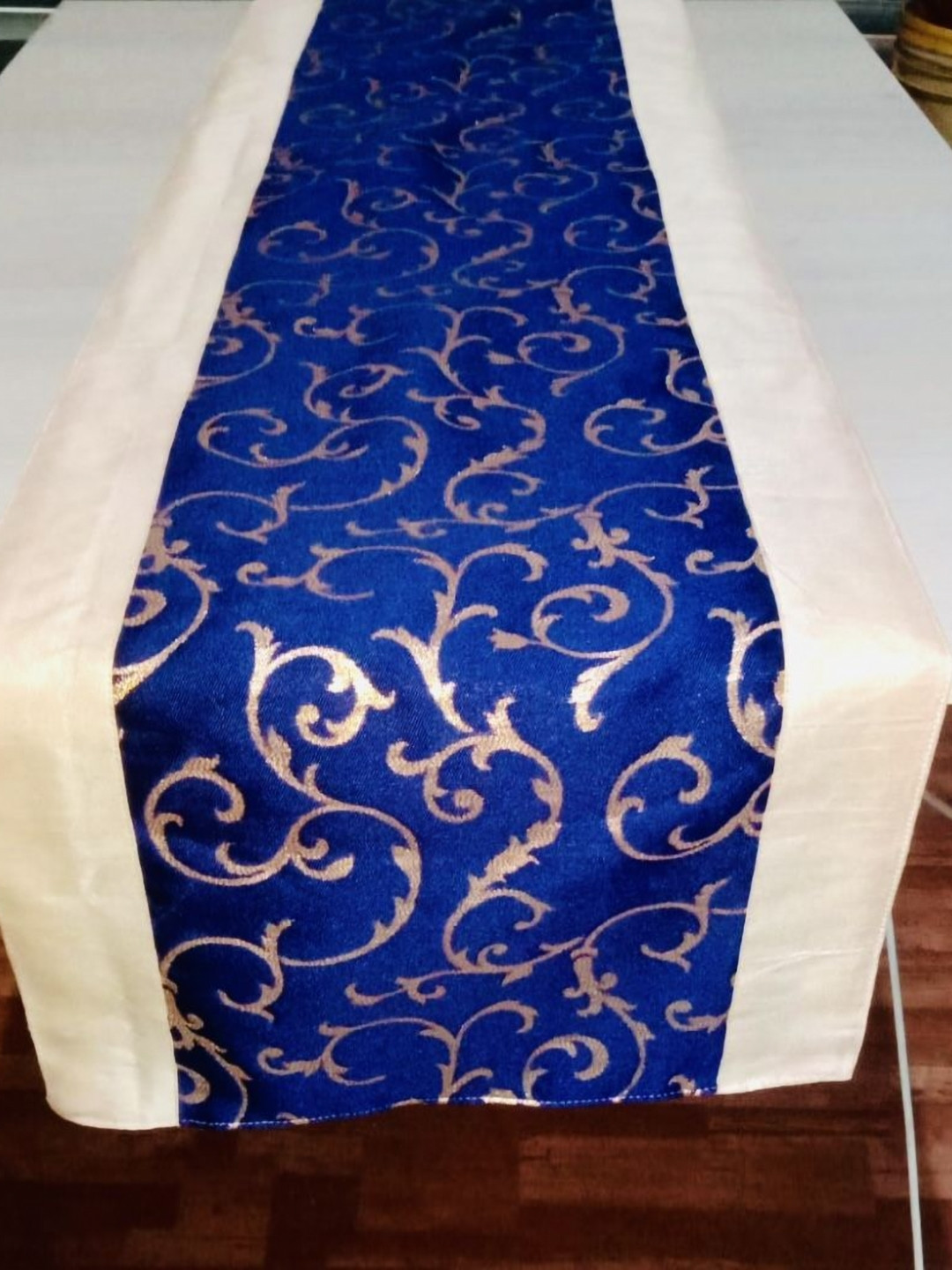 Pink parrot Blue & Cream-Colored Embroidered Table Runner
