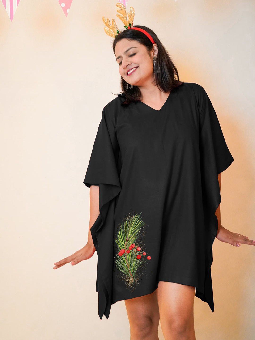 LetsDressUp Holiday Black Rayon Kaftan  Dress
