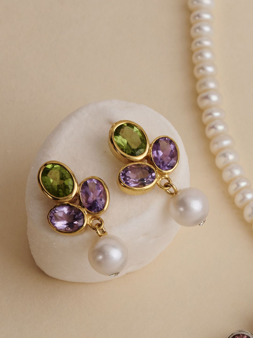 Stone Story By Shruti 925 Sterling Silver Gold-Plated Pearls Beaded Spherical Shaped Studs