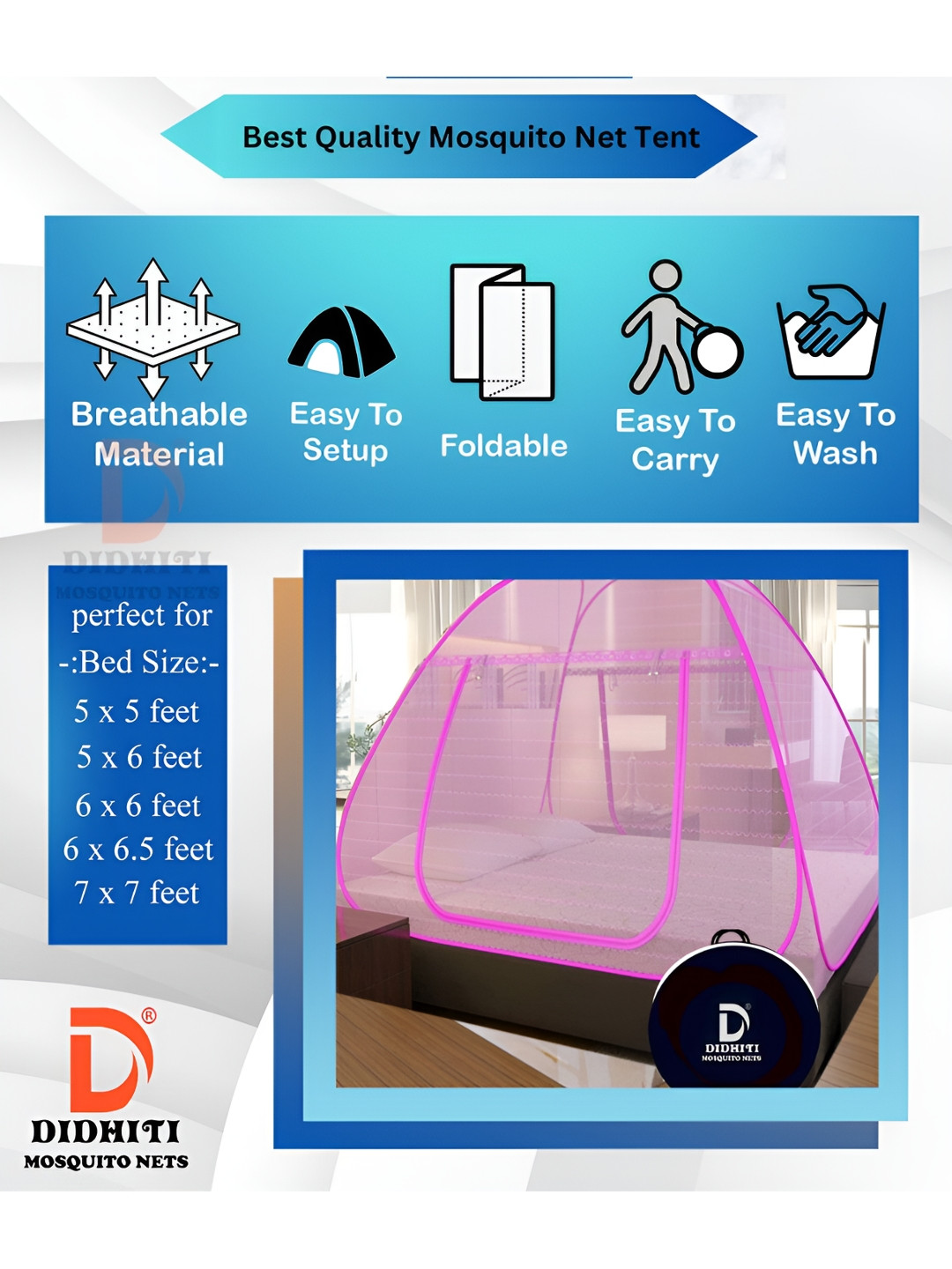 didhiti Pink Queen Bed Foldable Tent Mosquito Net