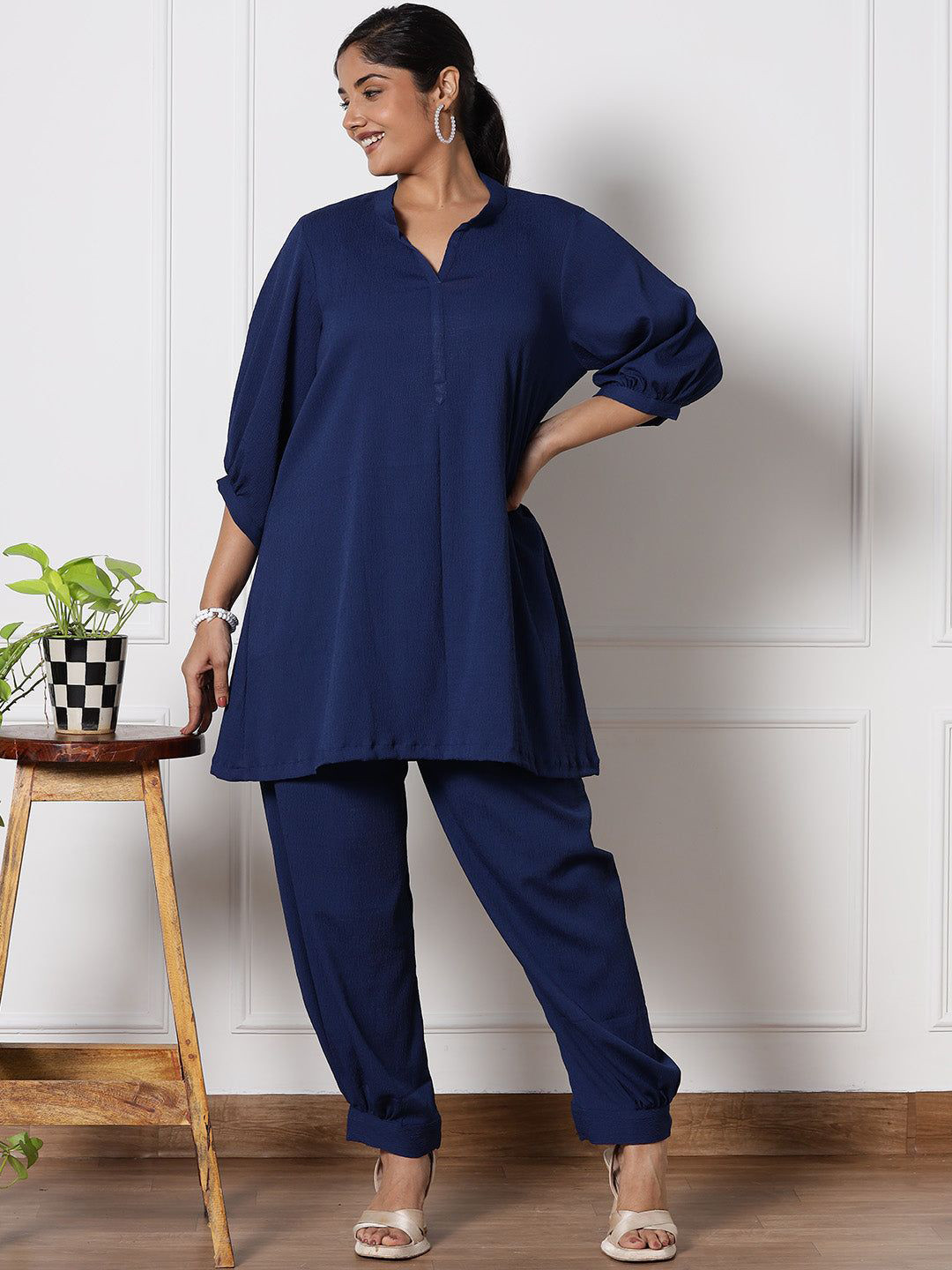 LetsDressUp Textured Mandarin Collar Top With Salwar Co-Ords
