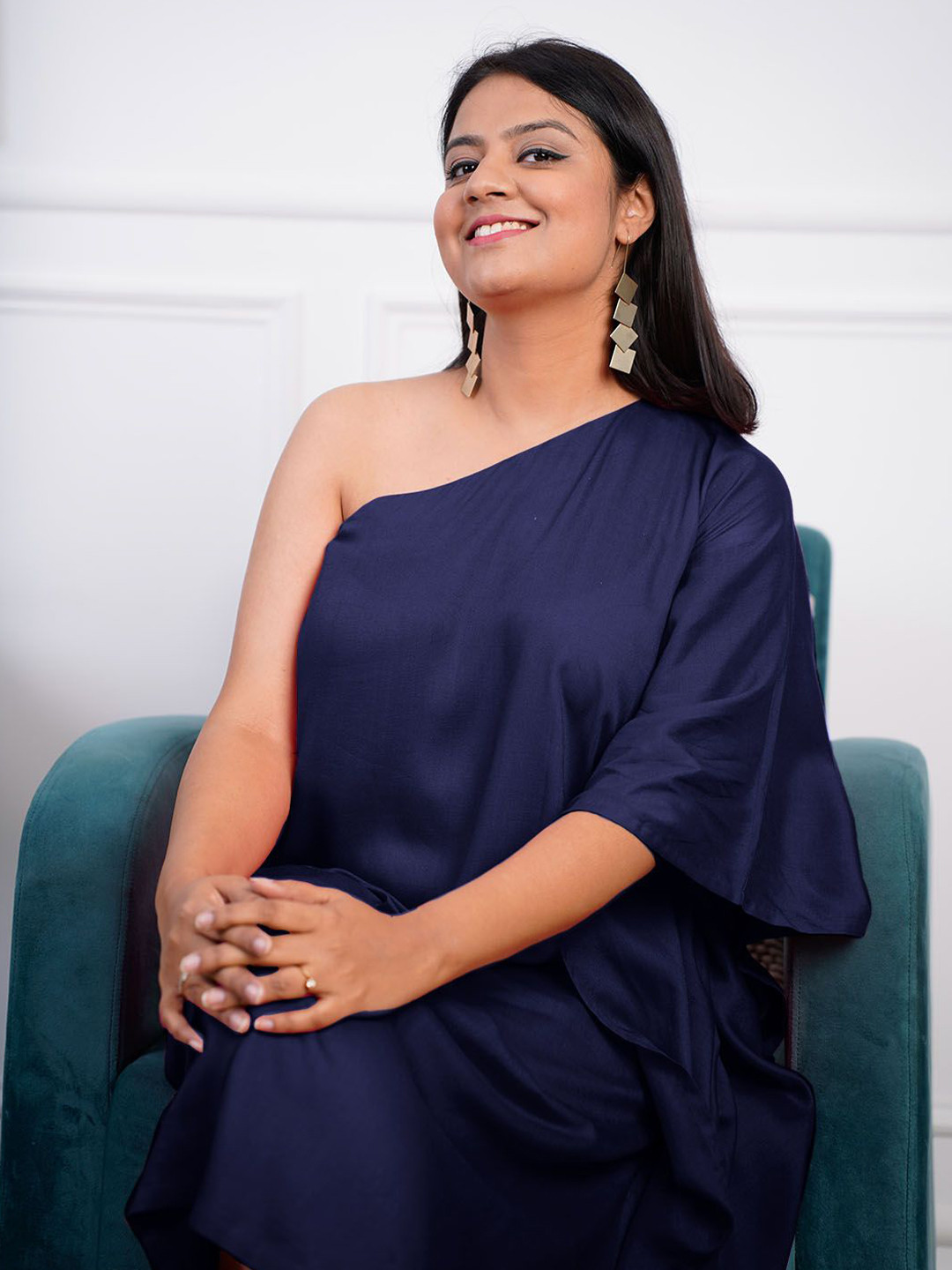 LetsDressUp Navy Rayon One Shoulder Dress