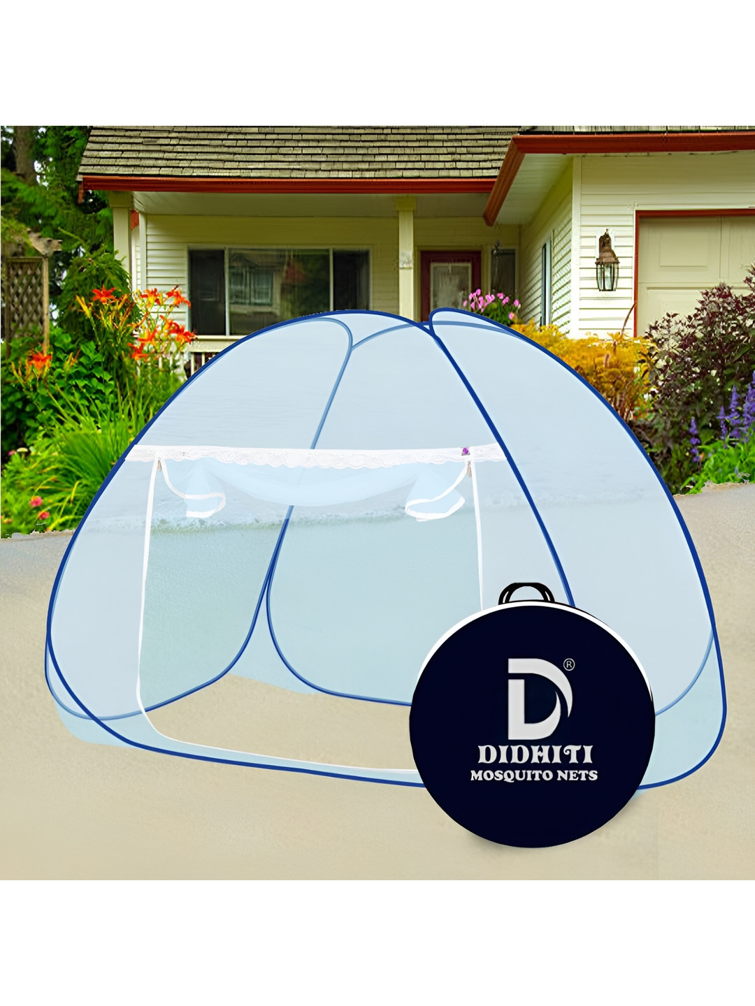 didhiti White & Blue Single Bed Tent Mosquito Net