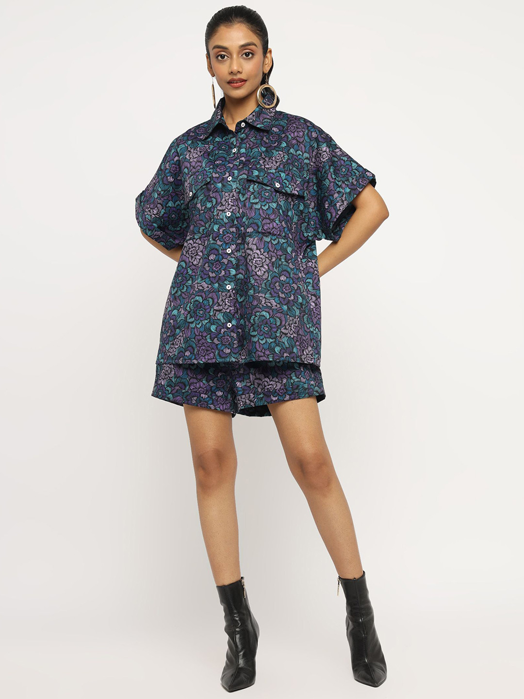 theulluu.com Printed Overized Shirt & Shorts Co-Ord Set