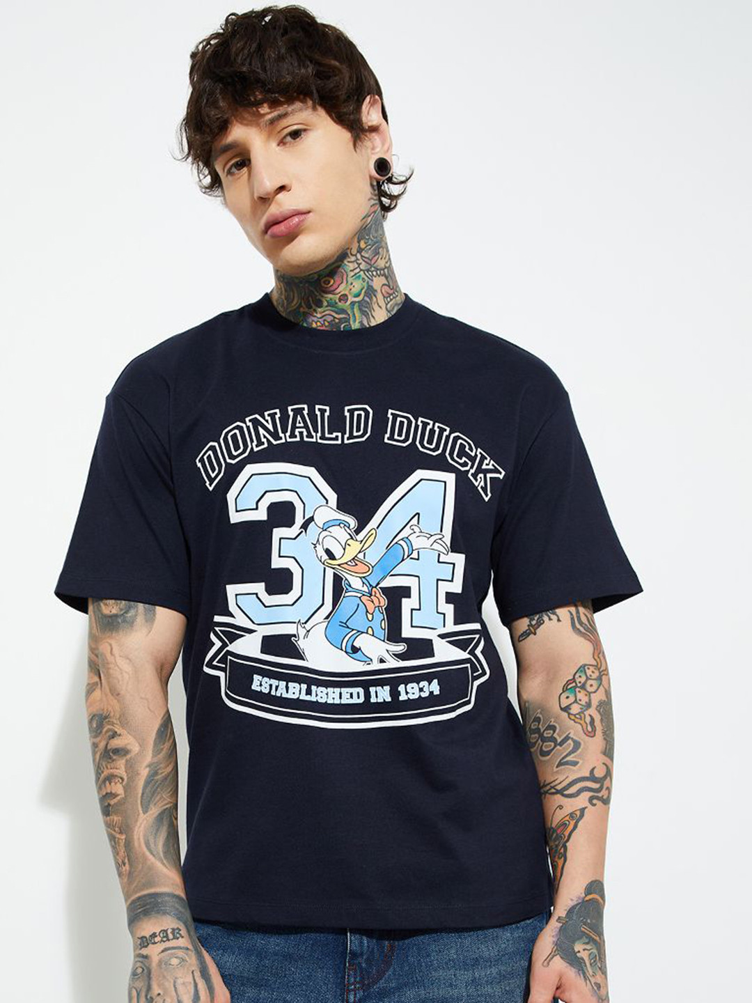 max Men Donald Duck Character Printed Round Neck Pure Cotton T-shirt