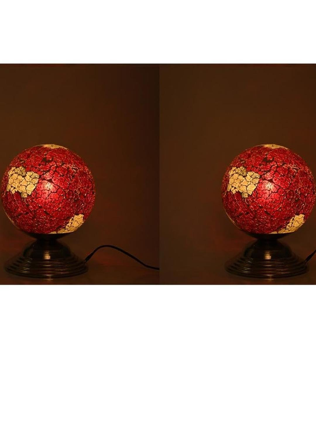 SOMIL Set Of 2 Red And Yellow Printed Glass Cylindrical Shaped Table Lamp