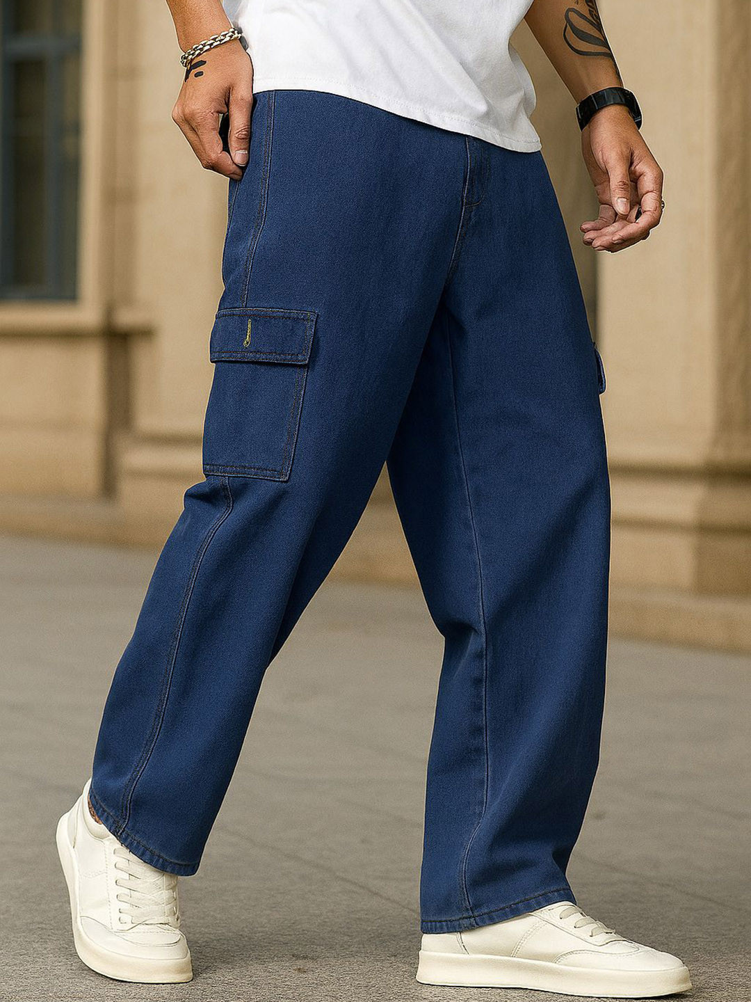 RAGZO Men Baggy Mid-Rise Pure Cotton Cargo Style Jeans