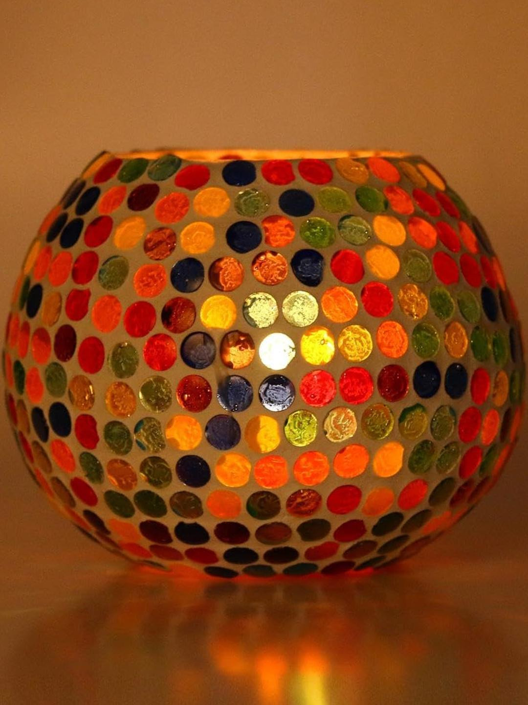 Somil Vibrant Multicolor Glass Candle Holder  Add A Touch Of Magic To Diwali, Parties & Candlelight Dinners, Size-9.5 X 9.5 X 7  Cm Pack OF 1