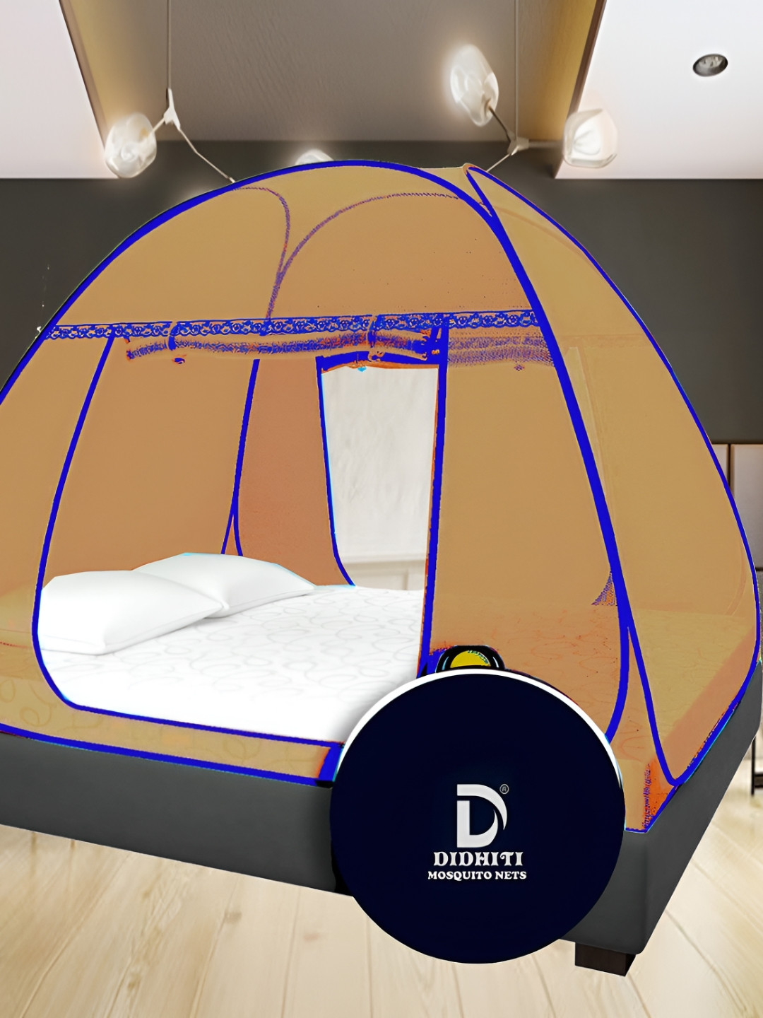 didhiti Khaki & Navy Blue Queen Size Tent Mosquito Net