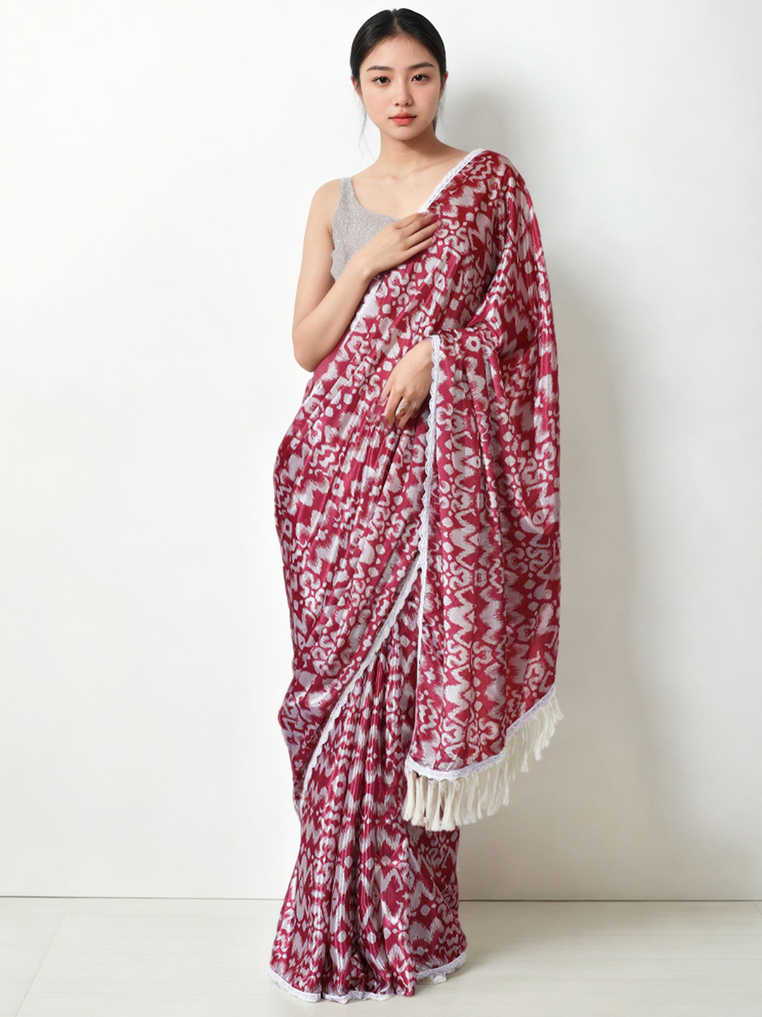 KALINI Geometric Printed Chinon Saree