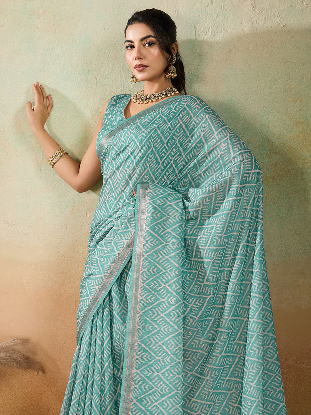 PBS PRINTS Zari Silk Cotton Ikat Saree
