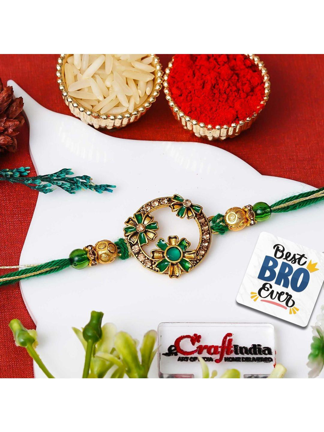 eCraftIndia Pearl-Studded Rakhi With Roli Rice & Best Bro Ever Fridge Magnet