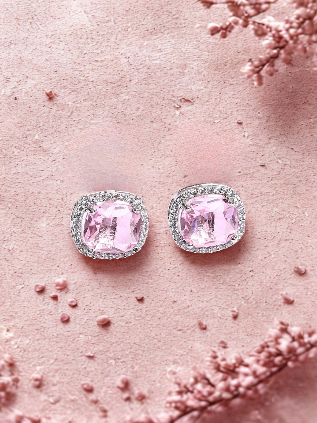 DUGRISTYLE Silver-Plated American Diamonds Studded Square Shaped Studs