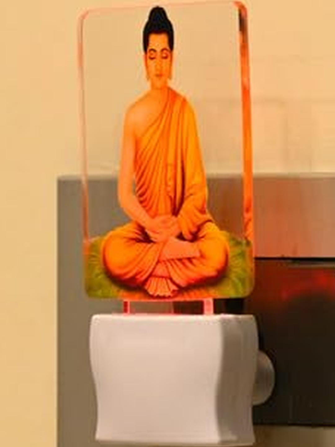 SOMIL Green & Yellow Buddha Printed Glass Rectangle Shaped Wall Lamp