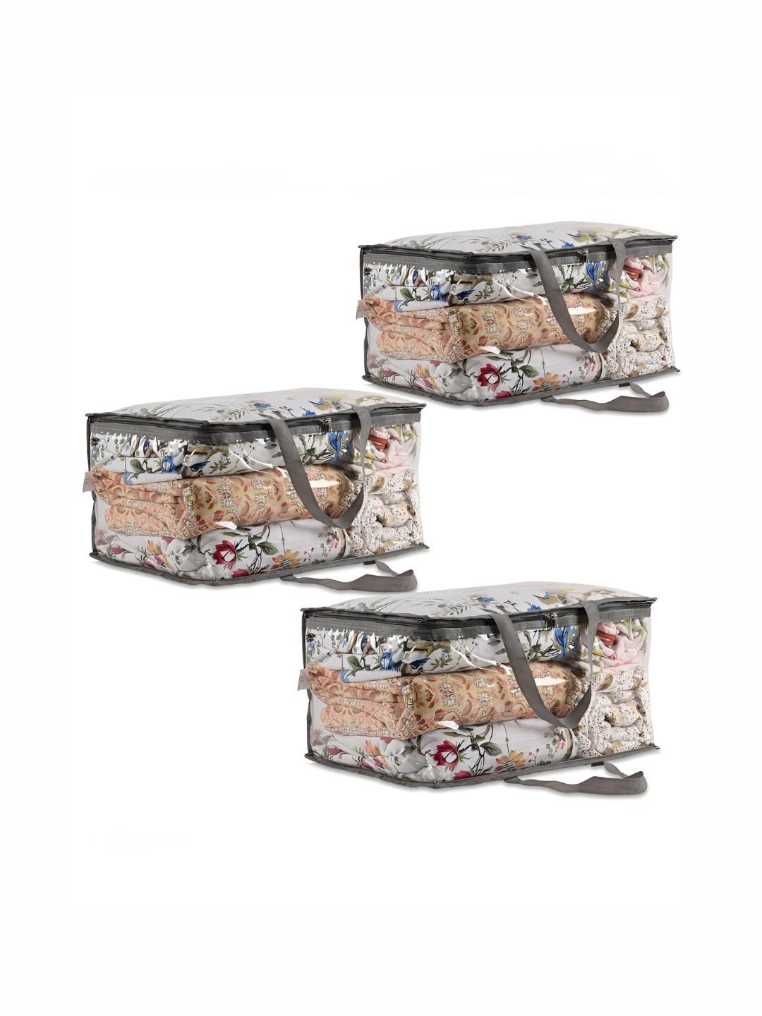 RUBOXA Transparent & Grey 3 Pieces Storage Bags With Zip