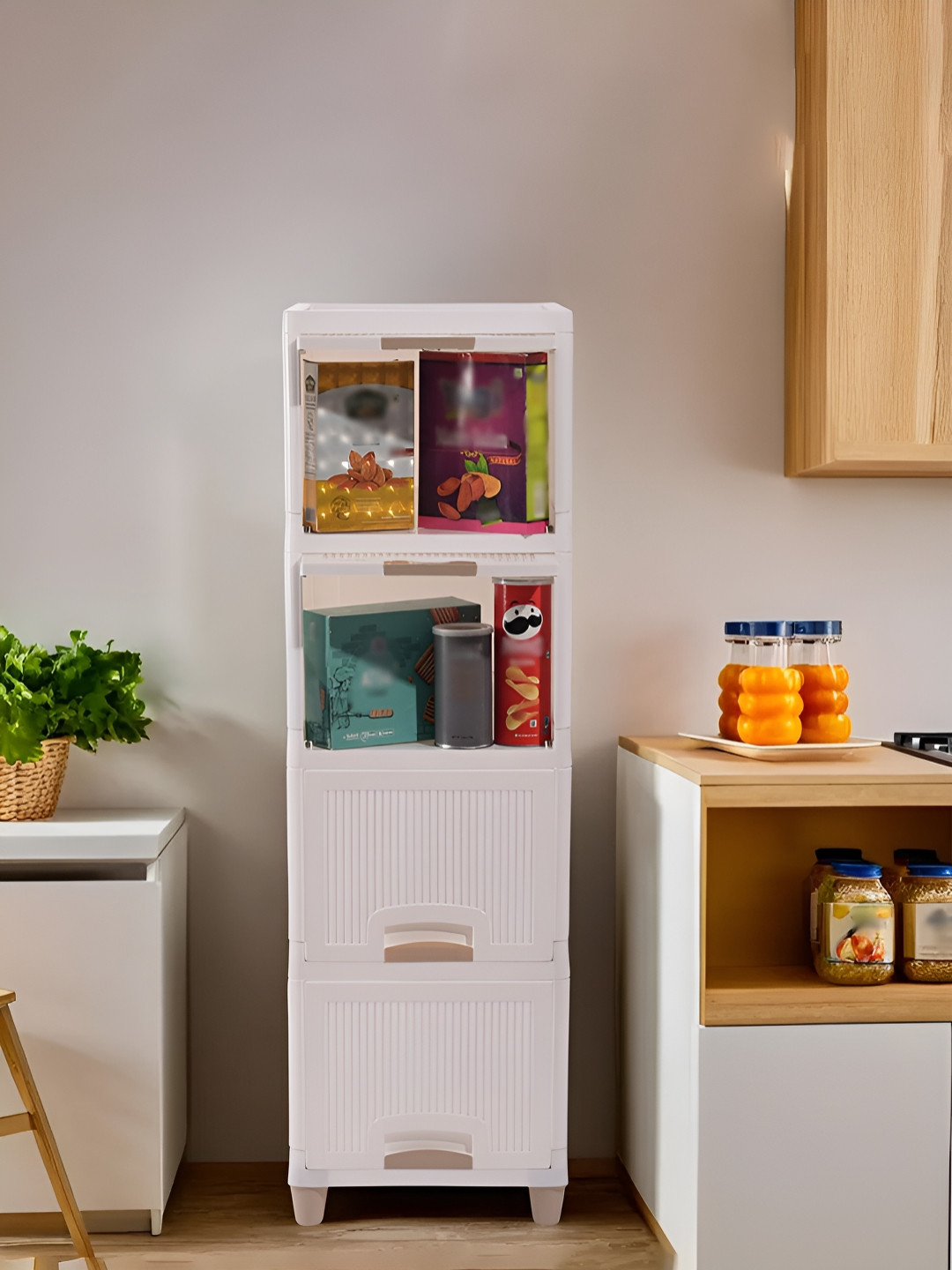 RUBOXA White 5 Units Multipurpose Folding Cabinet Storage Organisers