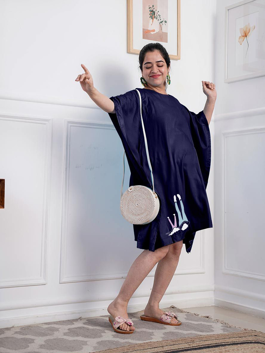 LetsDressUp Navy Rayon MaternityKaftan BellyBeaut XS