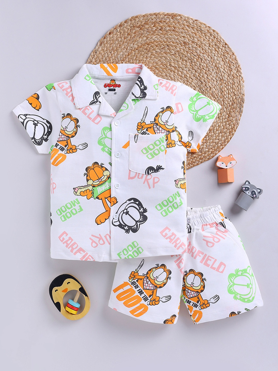 YK X Tinyo Boys Garfield Printed Shirt with Shorts