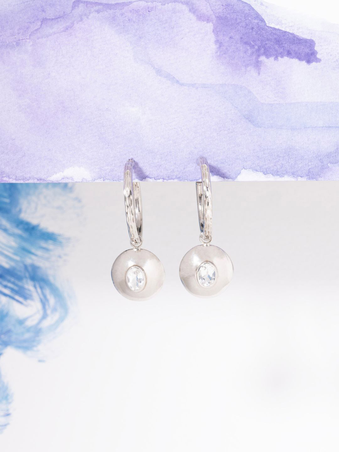 Stone Story By Shruti 925 Sterling Silver Rhodium-Plated Quartz Studded Hoop Earrings