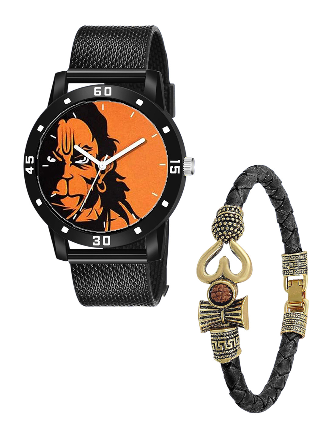JUST LIKE Unisex Printed Dial & Bracelet Style Straps Analogue Watch Gift Set