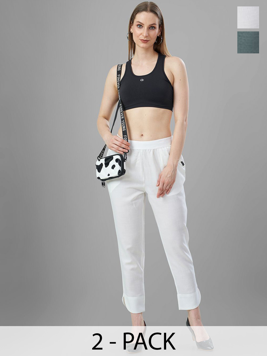 T19 Women Pack Of 2 Relaxed Straight Fit Mid-Rise Casual Trousers