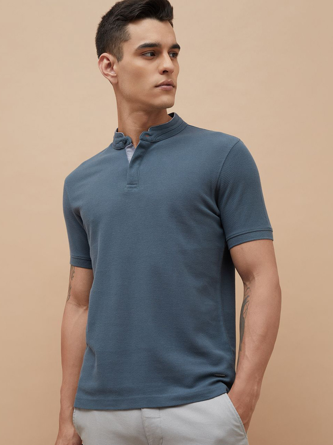 CODE by Lifestyle Short Sleeves Mandarin Collar Regular Fit T-shirt