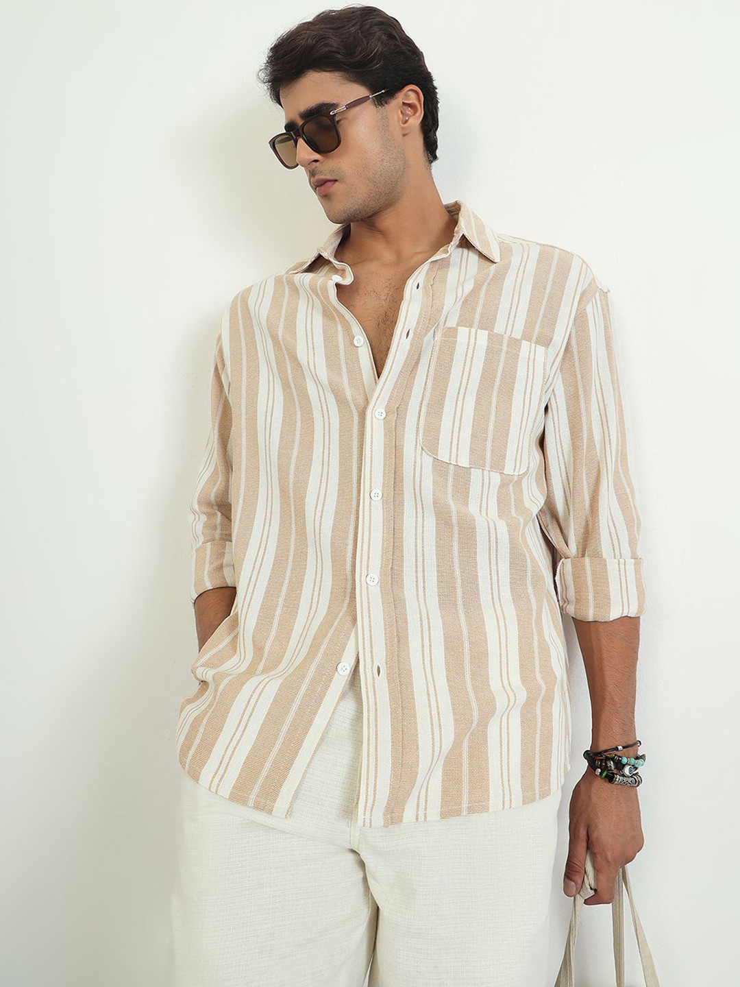 CHIMPAAANZEE Oversized Twill Vertical Striped Long Sleeves Shirt