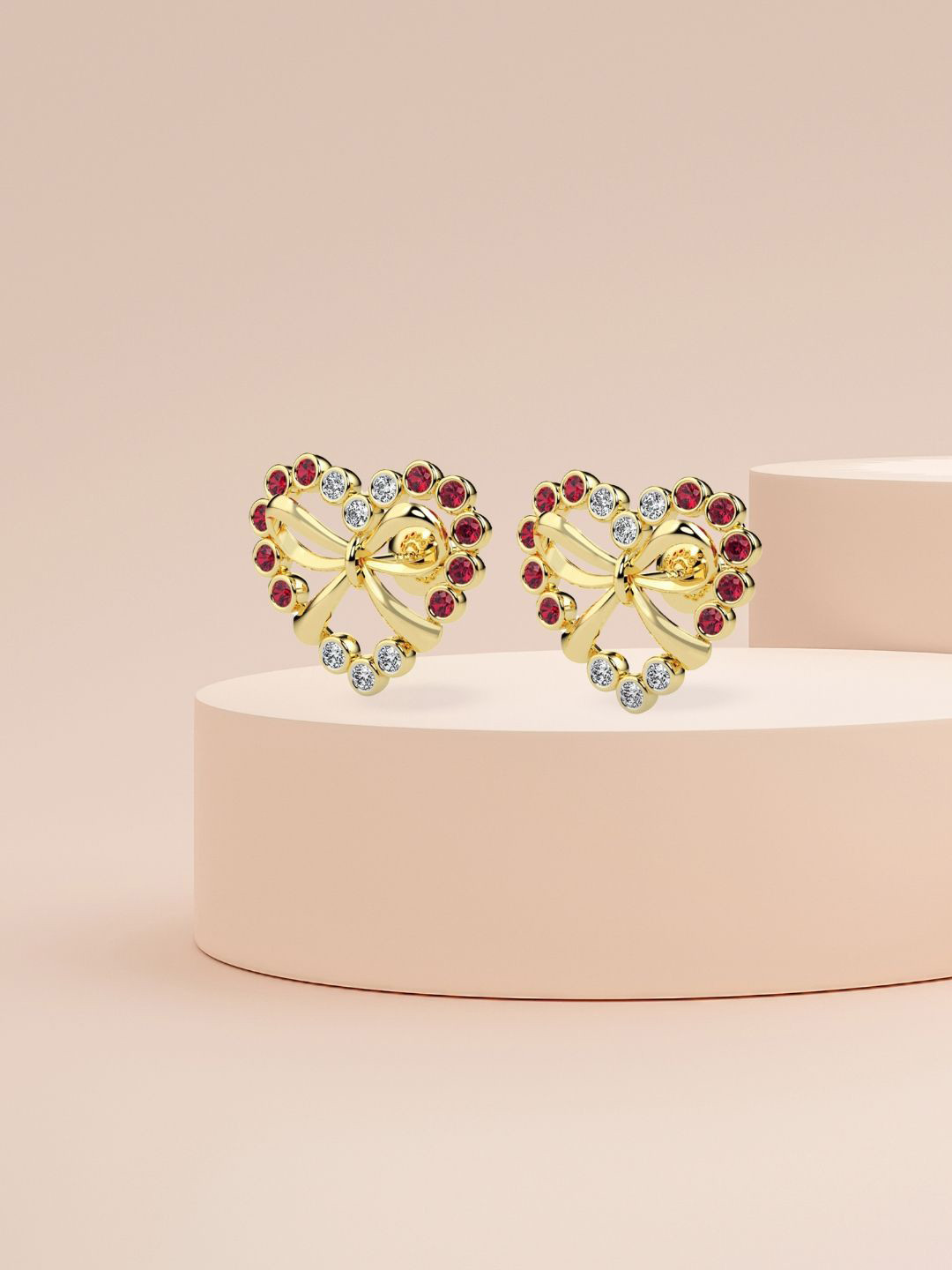 Emori 14KT Gold Bow & Heart Earrings With Lab Grown Diamond- 3.73 g