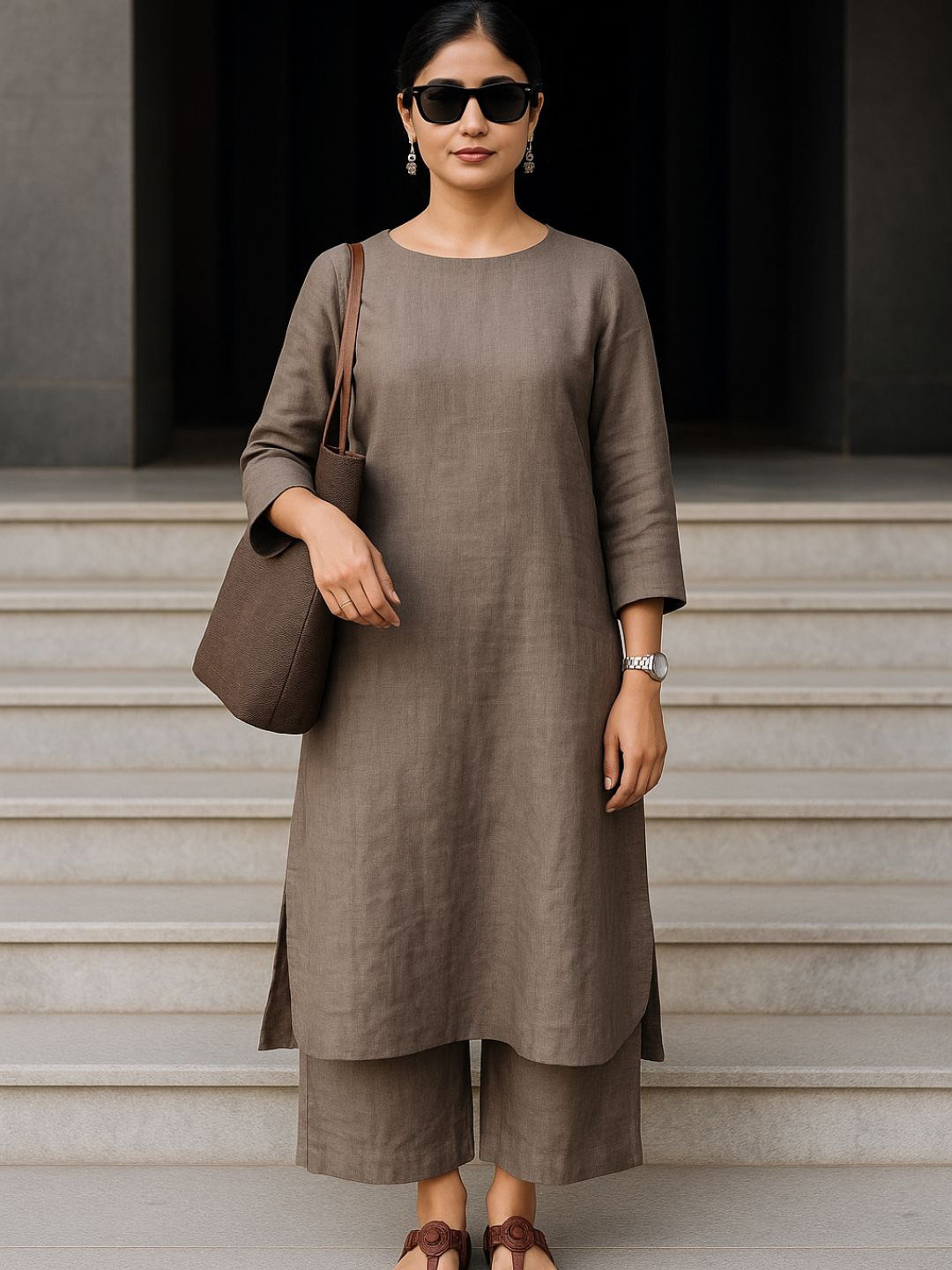 KALINI Women Solid Cotton Kurta with Palazzo