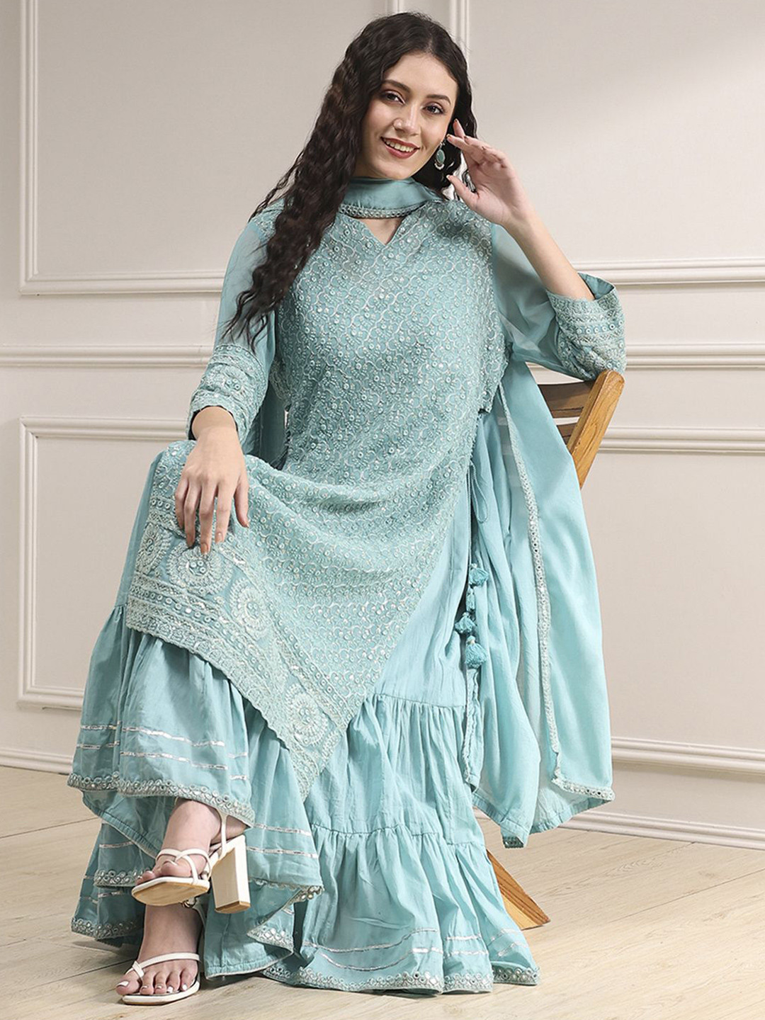 Biba Women Embroidered Cotton Kurta Set
