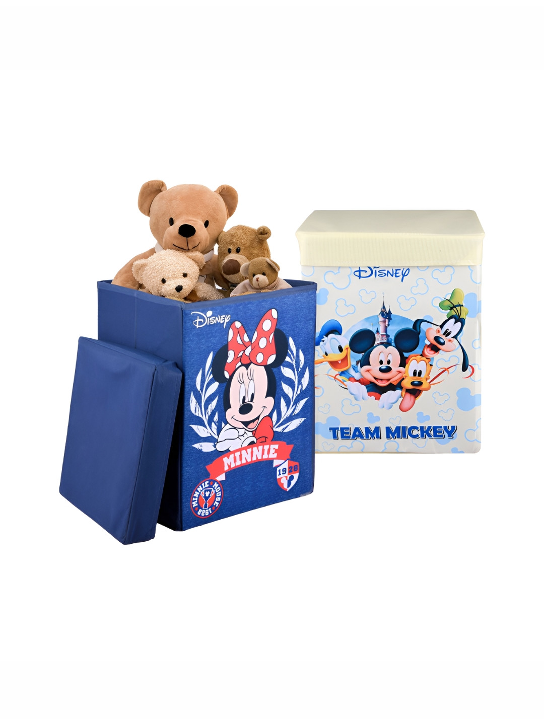 YK Navy Blue & White 2 Pcs Disney Mickey Printed Storage Box Organisers with Lid & Handles