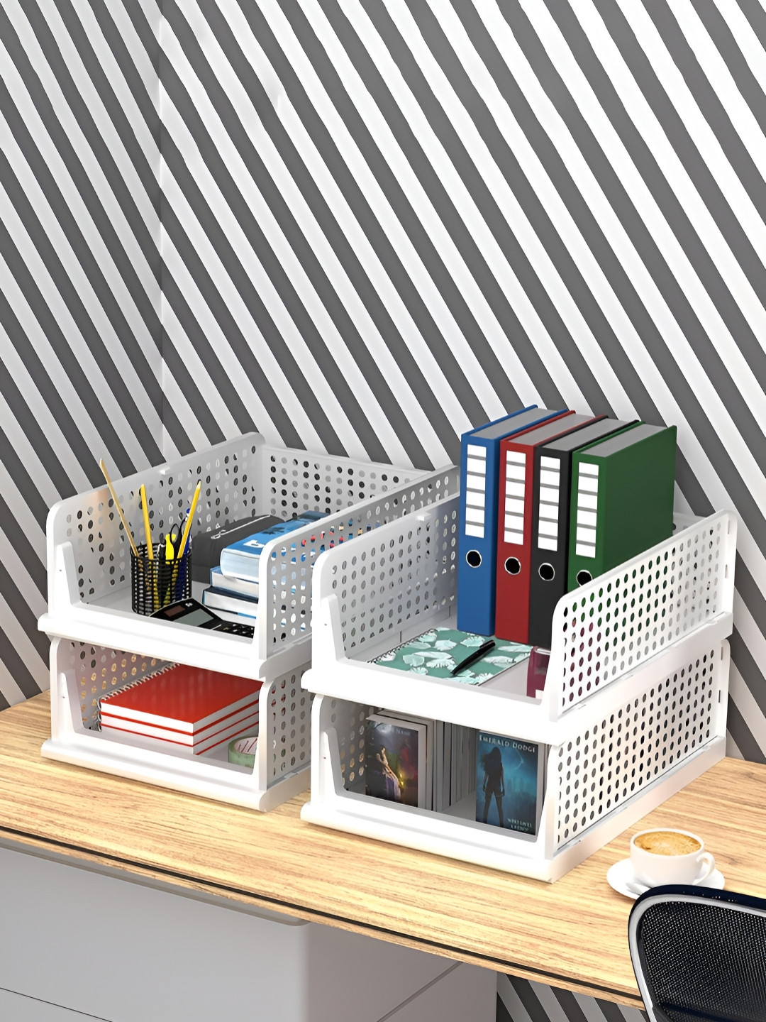 RUBOXA White Set of 4 Regular Desk Organiser Organisers