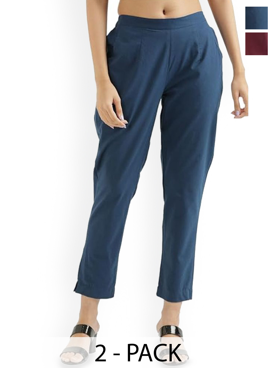 DIGITAL SHOPEE Pack-2 Women Regular Fit Mid-Rise Cotton Trousers