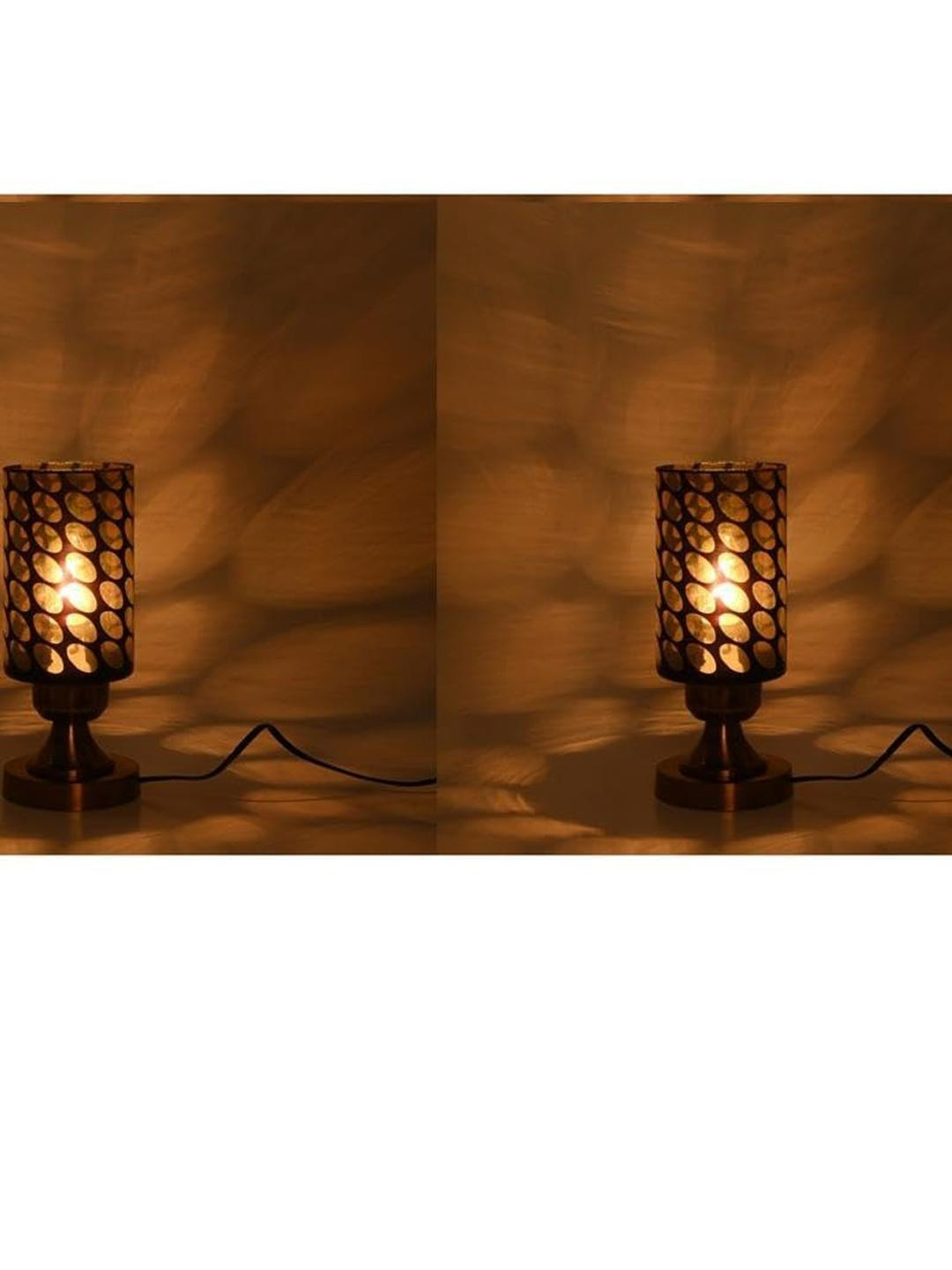 SOMIL Black Set Of 2 Printed Glass Cylindrical Shaped Table Lamp