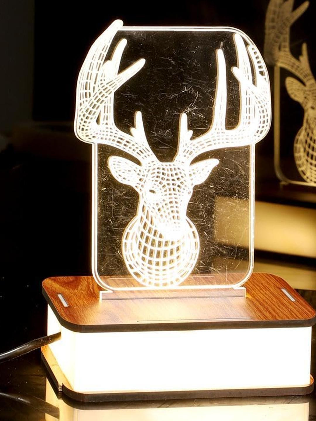 SOMIL White Printed Glass Deer Shaped Table Lamp