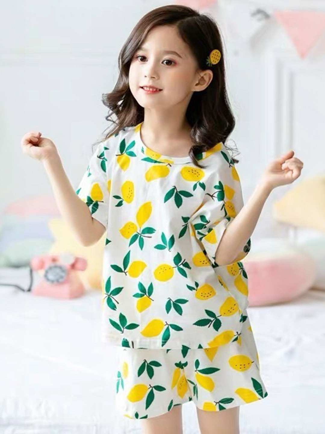 LULU & SKY Girls Conversational Printed Pure Cotton T-shirt With Shorts Night Suit