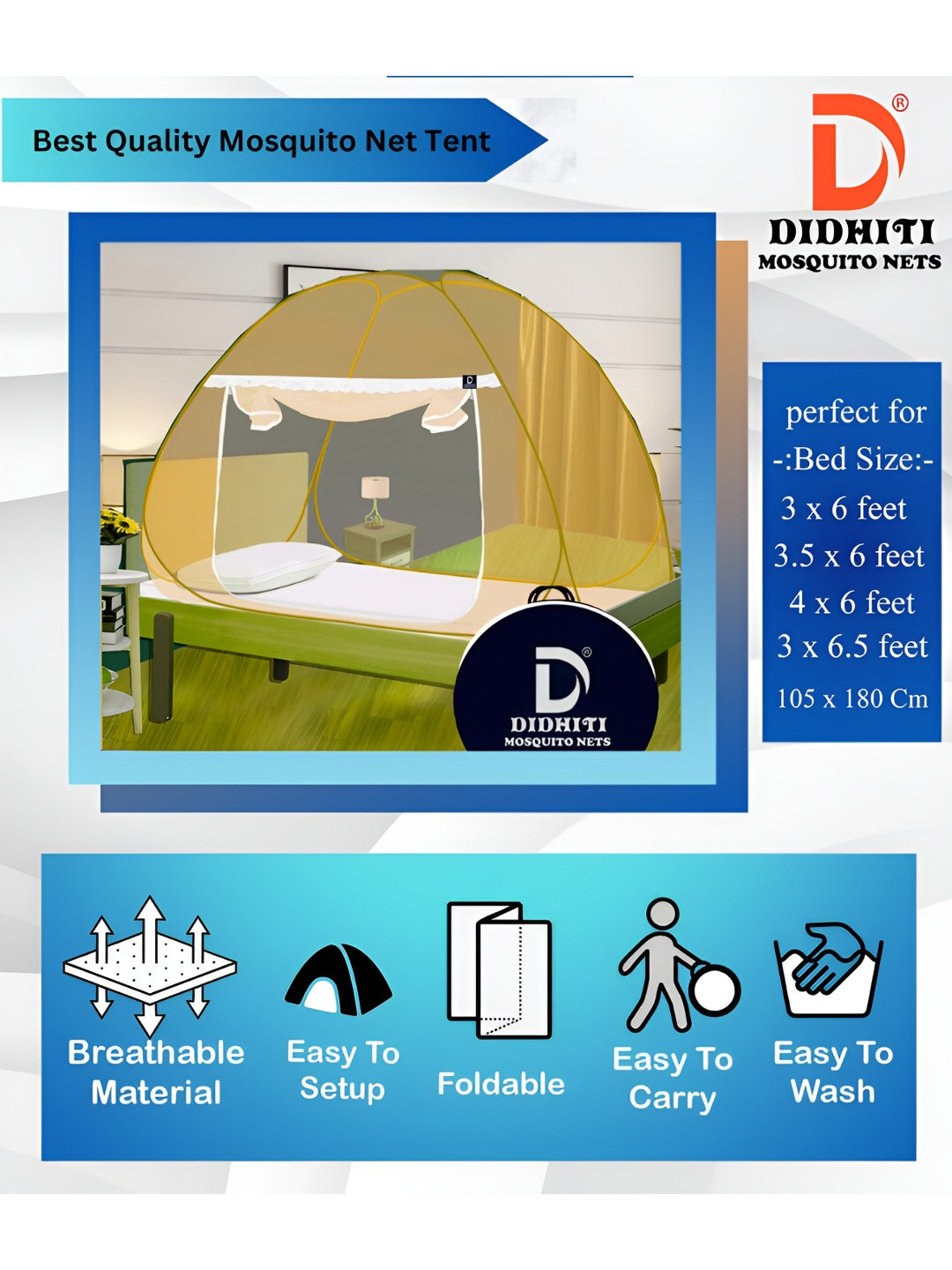 didhiti Khaki Single Bed Foldable Tent Mosquito Net