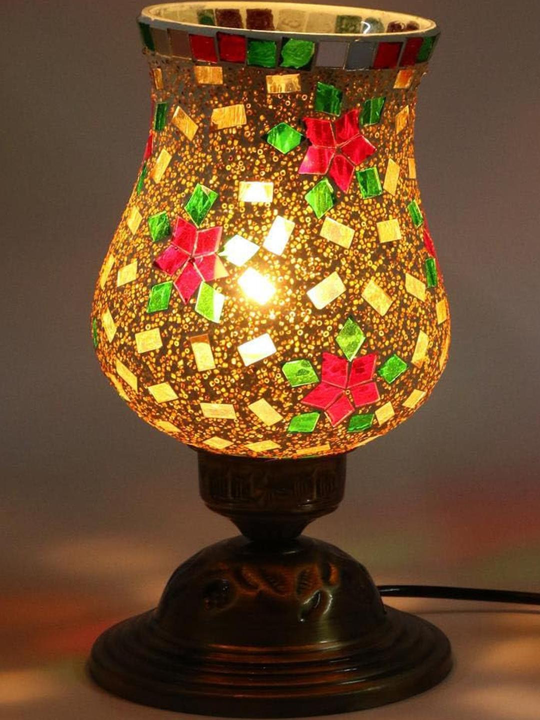 SOMIL Pack of 2 Multi-Colored Glass Textured Decorative Table Lamps