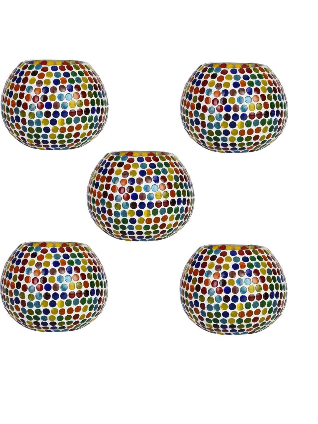 Somil Vibrant Multicolor Glass Candle Holder  Add A Touch Of Magic To Diwali, Parties & Candlelight Dinners, Size-9.5 X 9.5 X 7  Cm Pack OF 5