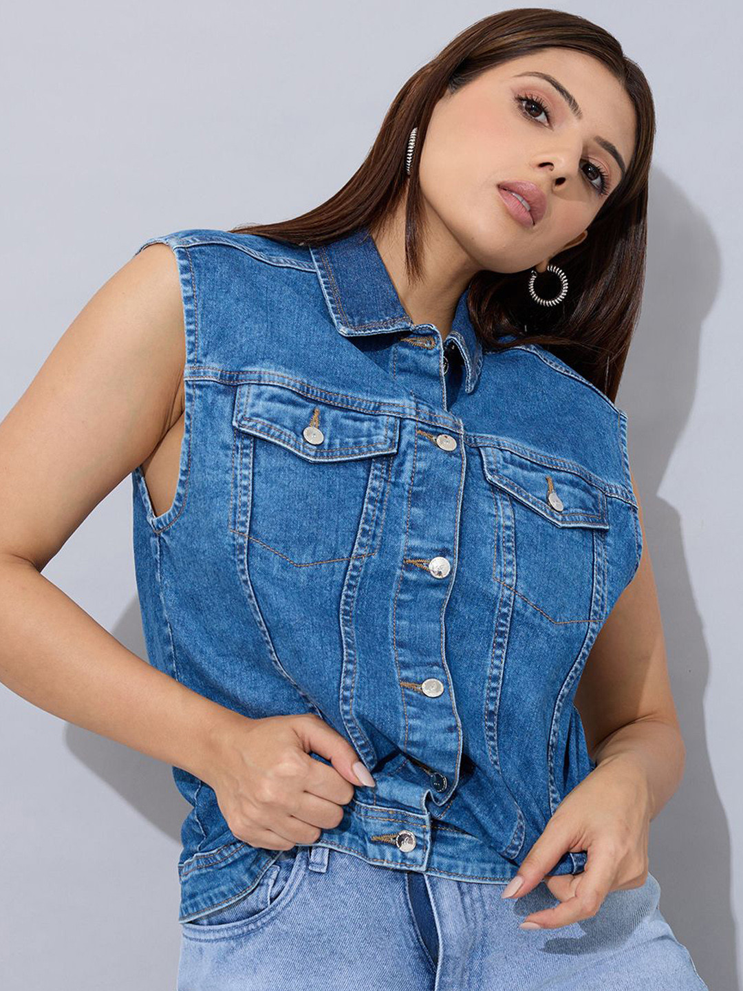 STORMY JEANS Women Spread Collar Washed Lightweight Casual Denim Jacket