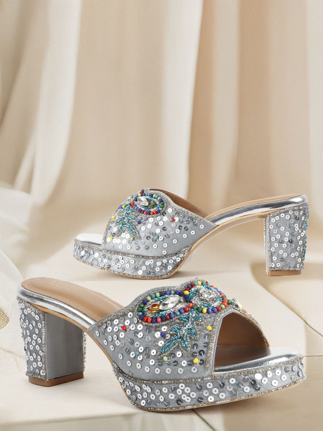 VENDOZ Women Western Embellished Party Block Heels Sandals
