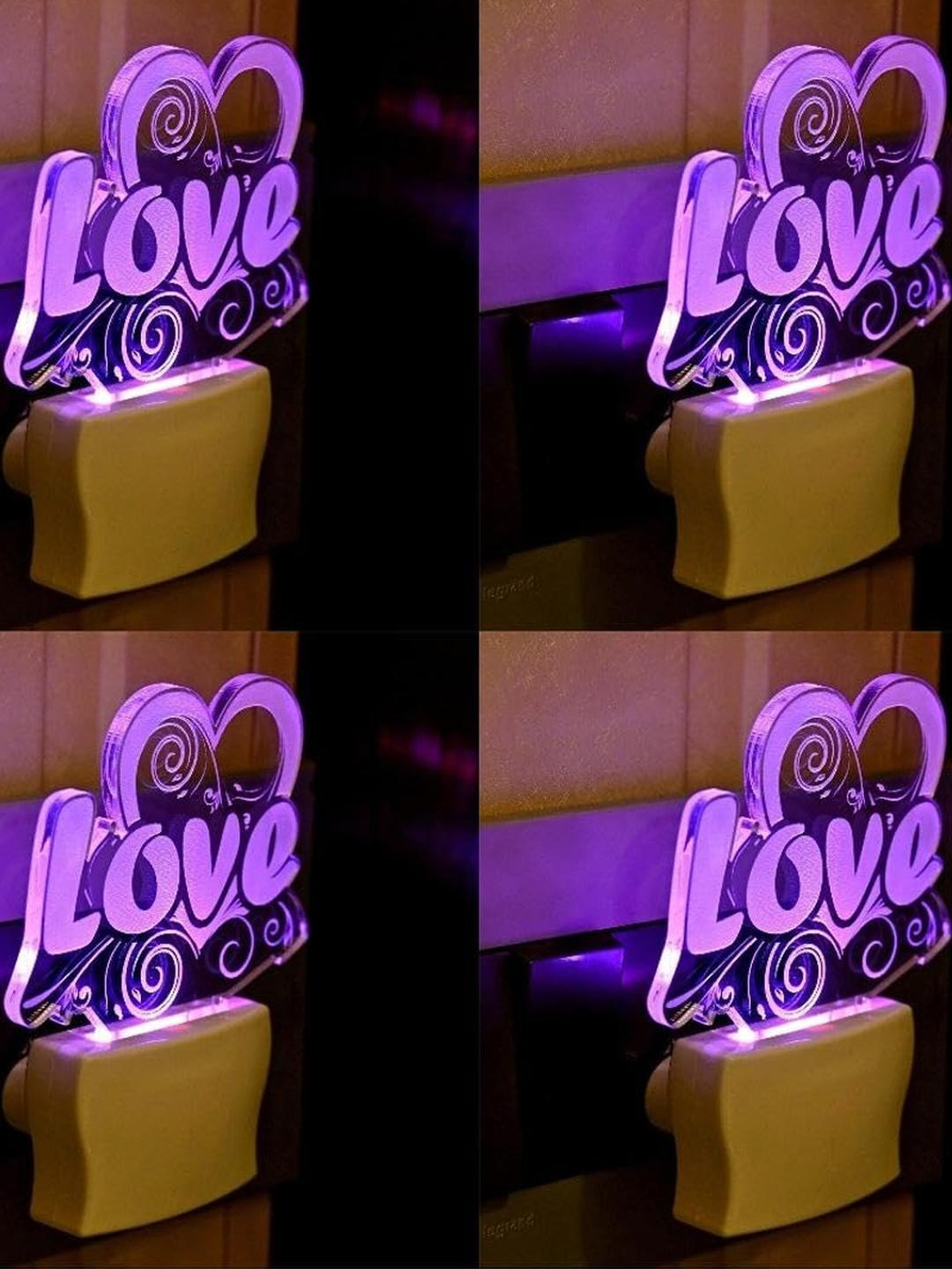 SOMIL Green & Blue Pack Of 4 Acrylic Printed Glass With LED Night Lamps