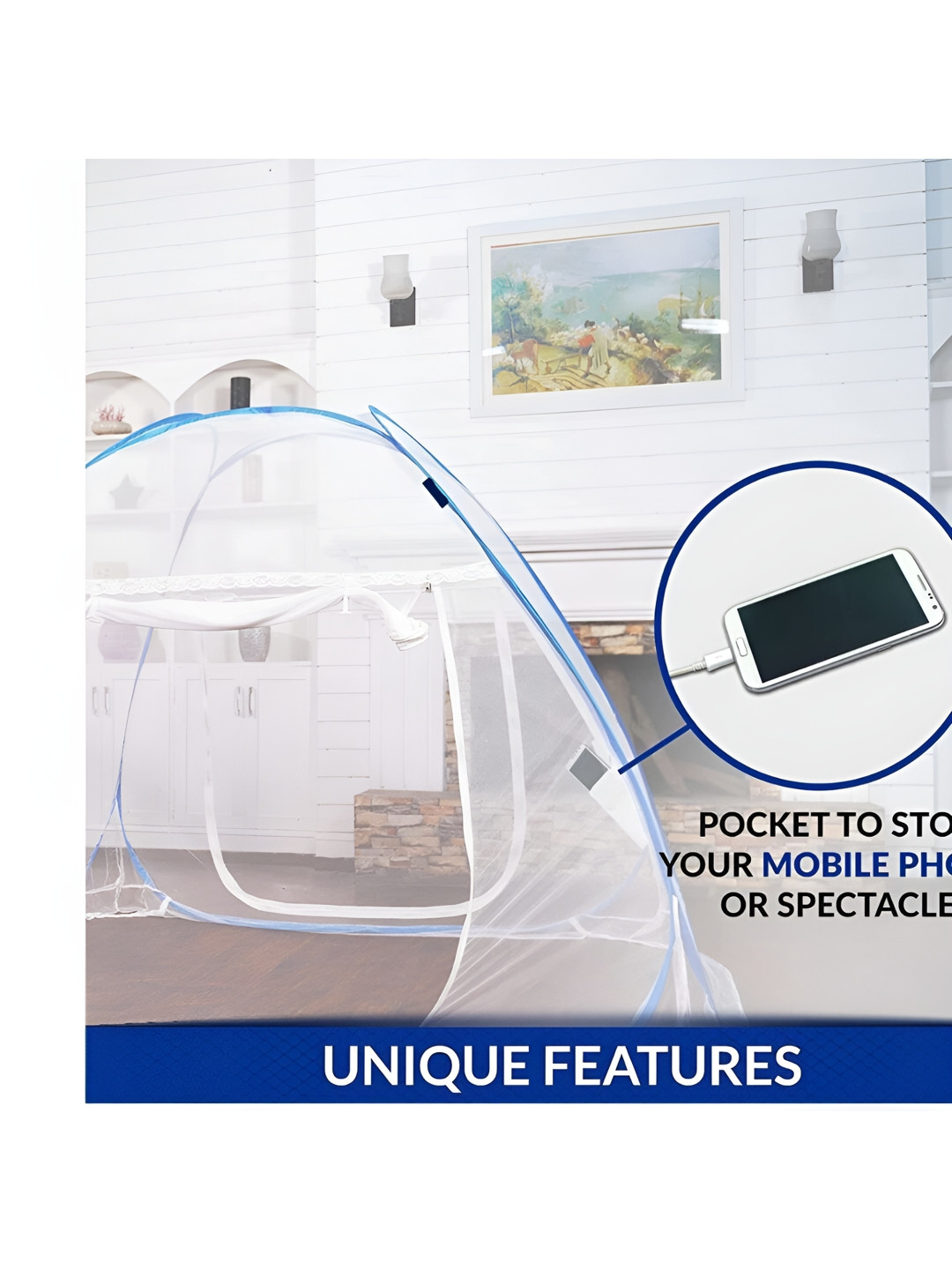 didhiti White & White Single Bed Foldable Tent Mosquito Net