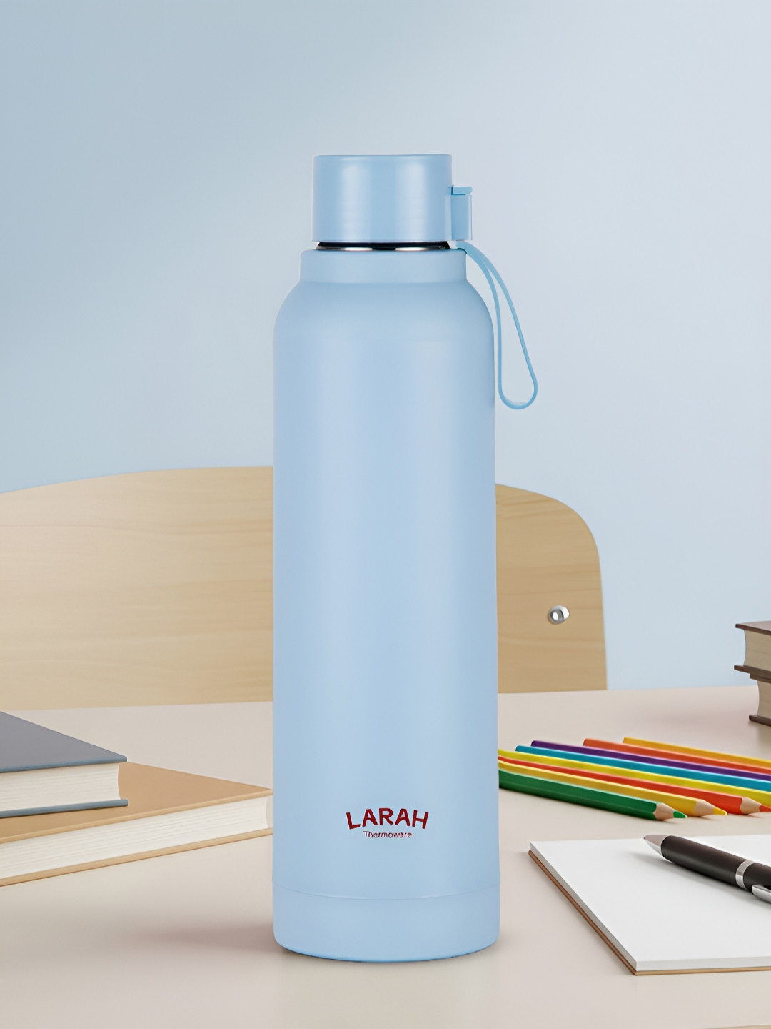 Larah by BOROSIL Blue & Maroon Single Stainless Steel Solid Water Bottle